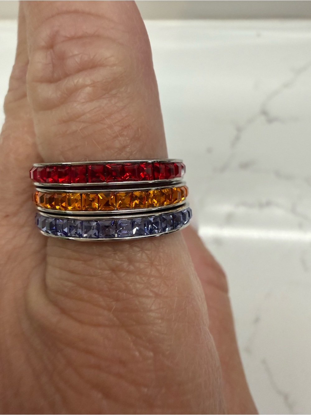 Coach Triple-Row Crystal Ring in Red, Orange & blue
